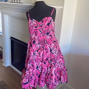 NWT Lilly Pulitzer Adalia Dress sz12 Flirty Fins and Feathers Pattern